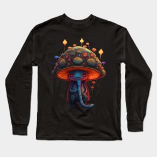 magical toadstool mushroom character sleepy face Long Sleeve T-Shirt